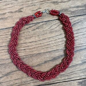 Vintage bohemian Braided Red Beaded Choker Necklace
